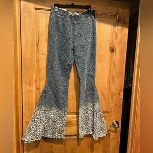 Denim Cheetah Print Super Flare Pants